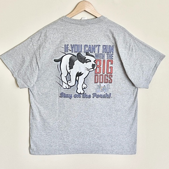 Vintage 90s Y2K Big Dogs “Stay On The Porch” Graphic Gray T Shirt Adult size XL - Picture 3 of 11